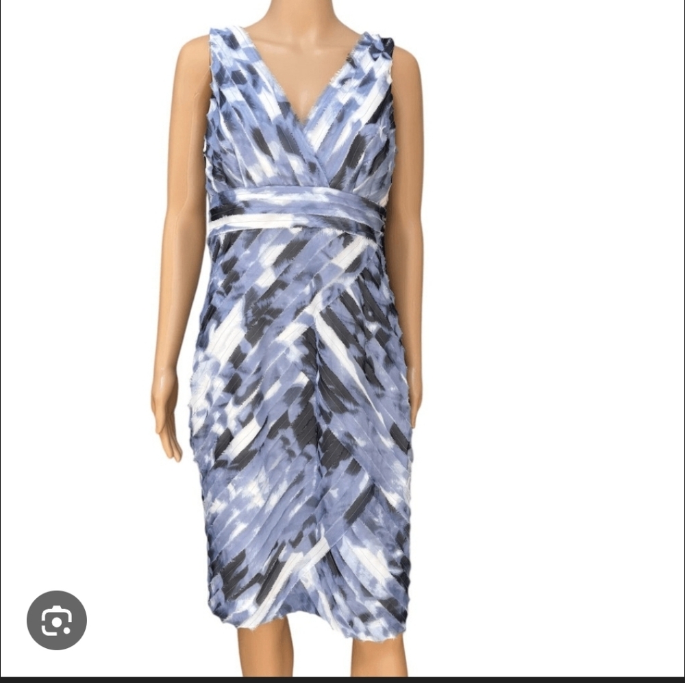 Ann Taylor Watercolor Raw Edge Chiffon V-Neck Sheath Dress Size 14 #704